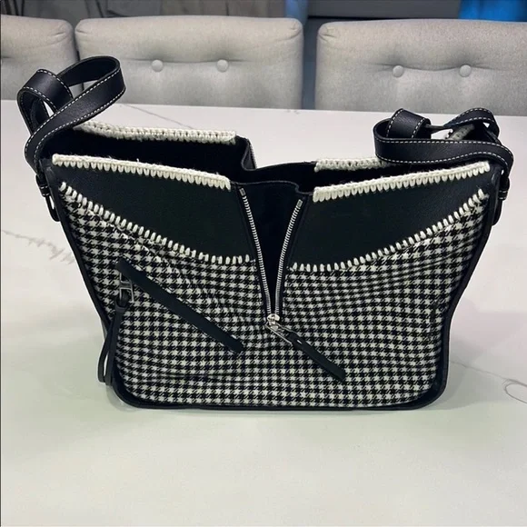 Loewe Hammock Tweed Black/White Small Tote Bag with Classic Checkered Pattern - Picture 11 of 16